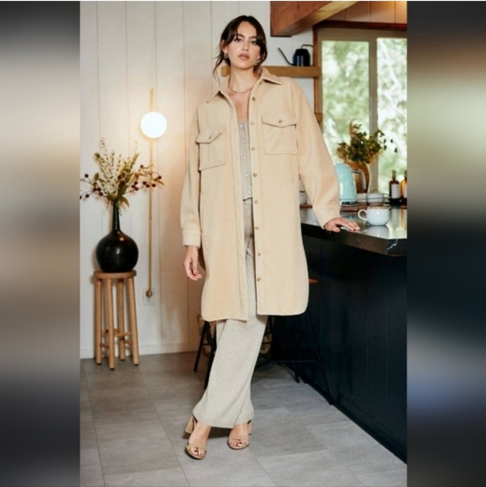 Marc New York Beige Suede Long Shirt Jacket With Button-Front Size XS - Picture 9 of 12